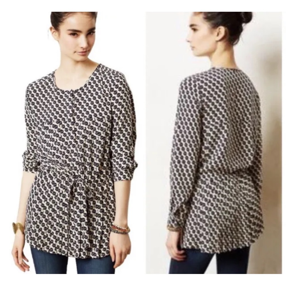 Maeve Anthropologie Selva Pleated Drop Waist Tunic Top Size Small